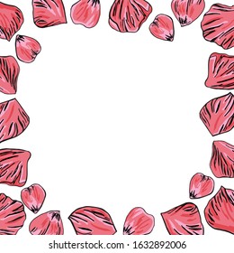 Square frame of rose petals. Vector graphics
