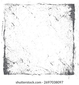 Um quadro quadrado com uma textura áspera e manchada em cinza escuro em um fundo branco. As bordas são irregulares e parecem desgastadas.