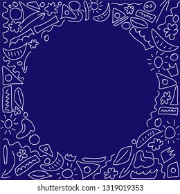 Square frame with round window decorated with doodles. Eps10