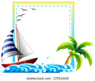 Square frame with sailing boat and sea design