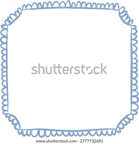 Square frame with scallop doodle border in rough crayon line. Perfect for message space, scrapbook, and kid theme layouts; concept of highlight, emphasis, and focus. Cartoon vector illustration.