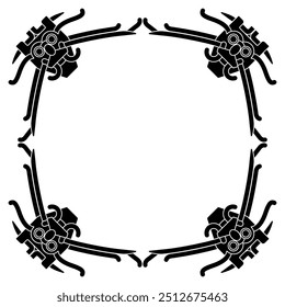 Quadrado com o deus escandinavo Loki. Projeto étnico da Viking de Sigtuna, Suécia. Silhueta em preto e branco.