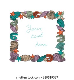 square frame of sea shells