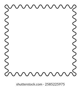 Square frame with serpentine line. Snake-like border and decorative surround formed by a single wavy line, which moves in the form of a sine wave. Isolated black and white illustration over white.