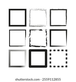 Square frame set. Grunge border shapes. Decorative outline styles. Vector graphic collection.
