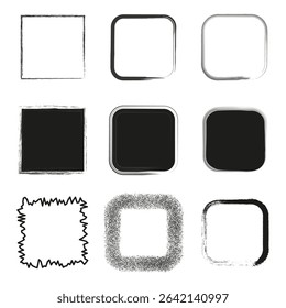 Square frame set. Minimal outline group. Vector box icons. Black white contrast.
