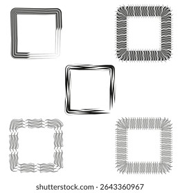 Square frame set. Rough stroke symbol. Grunge vector outline. Abstract box shape.