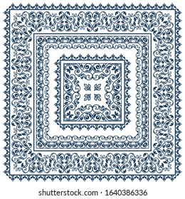 Square frame set template. Bandana with vintage ornament