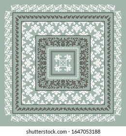 Square frame set template. Bandana with vintage ornament