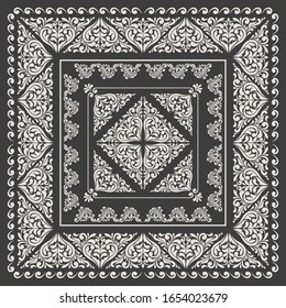 Square frame set template. Bandana with vintage ornament