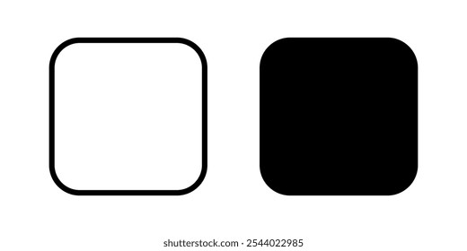 Square frame and shape with rounded corners. Geometric forms isolated on white background. Vector graphic illustration.