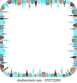 Square frame with silhouettes of houses - vector illustration 