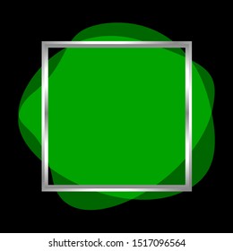 square frame silver on green blob shapes geometric for banner background, simple liquid stain brush flat blob for labels ad copy space, light green fluid spot template for logo and graphic banner ad