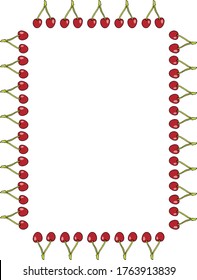 Square frame with simple cherries on white background. Vector image. 

