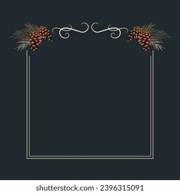 Square frame in a simple style. Botanical pattern with fir, pine and spruce branches. Elements to be used for invitations, Christmas greetings, Christmas or New Year cards.