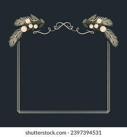 Square frame in a simple style. Botanical pattern with mistletoe branches. Elements to be used for invitations, Christmas greetings, Christmas or New Year cards.