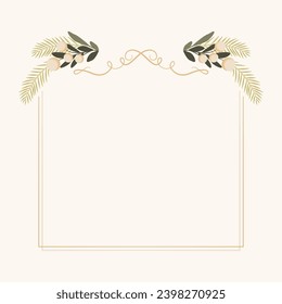 Square frame in a simple style. Botanical pattern with mistletoe branches. Elements to be used for invitations, Christmas greetings, Christmas or New Year cards.