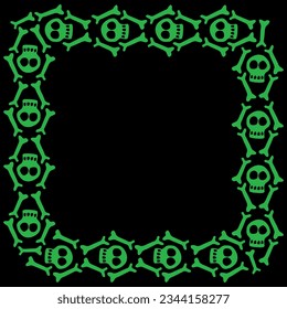 Square frame with skulls and bones. Theme of Day of the Dead and death. Vector border, background of Halloween