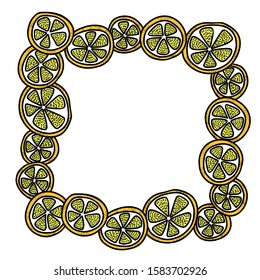 Square frame of slices orange on a white background. Colorful vector decor for lettering, photo and illustration.
