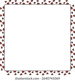 Square frame with small red hearts on white background. Vector image.