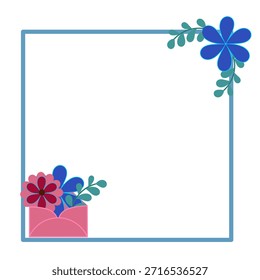 Marco cuadrado con un borde azul suave, decorado con Elementos florales y sobre en la Ilustración vectorial de la esquina
