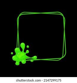  Square frame with a spill green slime. Dripping toxic viscous liquid. Vector cartoon illustration