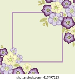 The square frame with spring flowers. Anemone.