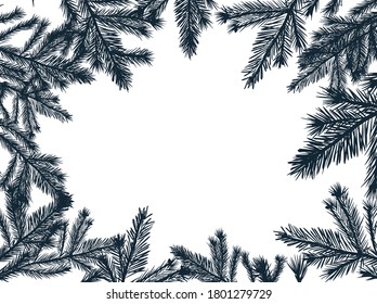 Square frame of spruce twigs. Vector illustration