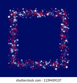 Square Frame of Stars Confetti in White, Blue, Red, Navy Colors. USA Cover Pattern Design. American Democracy Texture. Poster, Advertising Print Design Background.