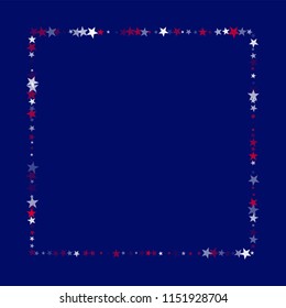 Square Frame of Stars Confetti in White, Blue, Red, Navy Colors. USA Concept Poster Pattern Design. American Democracy Texture. Business Presentation Print Design Background.
