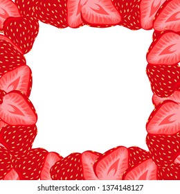 Square frame of strawberries. Summer design for flyer, cafe, menu, cloth, invitation, holiday.
