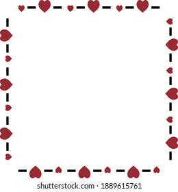 Square frame with stylish red hearts on white background. Vector image. 
