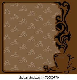 square frame with a stylized  a cup of coffee and coffee beans