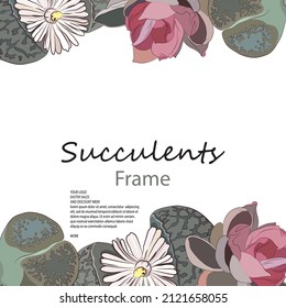 Square frame from succulents. Making booklets, postcards. Vector illustration.