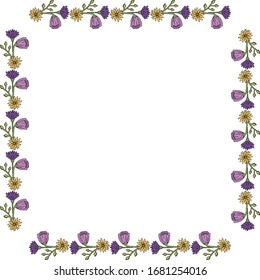 Marco cuadrado con flores de verano sobre fondo blanco.Imagen vectorial. 