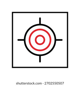 Quadratisches Rahmenziel mit roten Kreisen und schwarzem Fadenkreuz Schlagwörter: Zielscheibe, Retikel