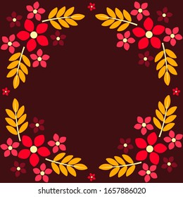 plantilla de marco cuadrado de flores y hojas en colores otoñales