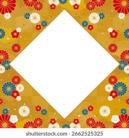 square frame template with Japanese style flowers and clouds