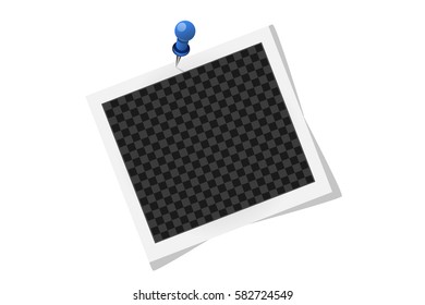 Square frame template on blue pin with shadows isolated on white. Vector illustration