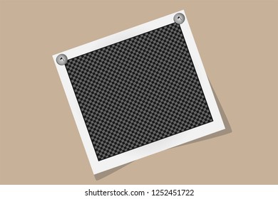 Square frame template on metal pin with shadows isolated on beige background. Vector illustration