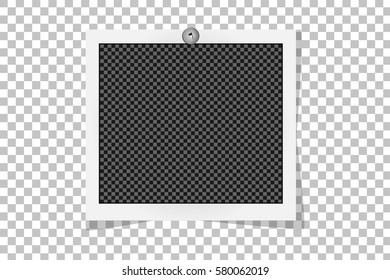 Square frame template on metal pin with shadows isolated on transparent background. Vector illustration