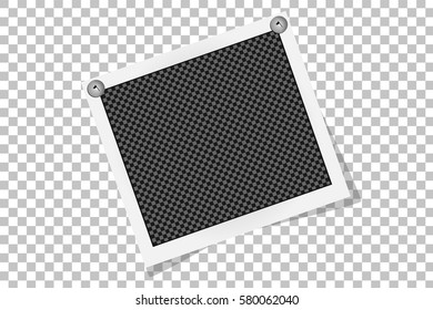 Square frame template on metal pin with shadows isolated on transparent background. Vector illustration