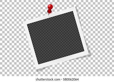 Square frame template on red pin with shadows isolated on transparent background. Vector illustration
