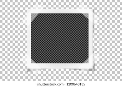 Square frame template on sticky tape with shadows isolated on transparent background. Vector illustration