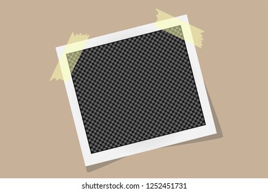Square frame template on sticky tape with shadows isolated on beige background. Vector illustration