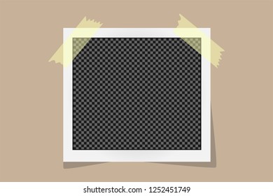 Square frame template on sticky tape with shadows isolated on beige background. Vector illustration