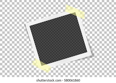 Square frame template on sticky tape with shadows isolated on transparent background. Vector illustration