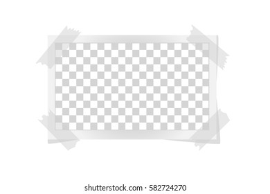 Square frame template on sticky tape with shadows isolated on white. Vector illustration