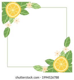 plantilla de marco cuadrado.  composición simétrica con limones, follaje y flores aromáticas.  ilustración vectorial.  apto para invitaciones, carteles, decoración, bodas.