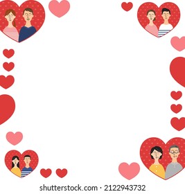 square frame template with various couples and heart icons